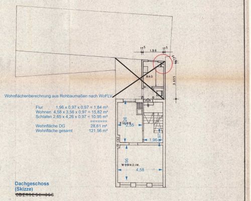 Zeichnung 1974 Dachgeschoss m Berechnung (Groß)