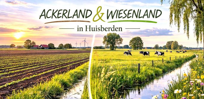 Acker und Wiesenland mit Bachlauf in Huisberden  