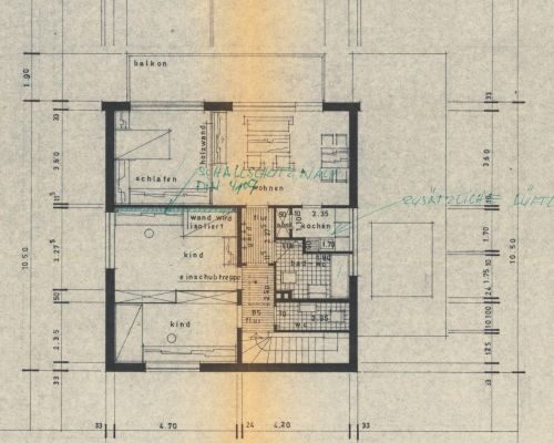 Original Zeichnung 1971 Dachgeschoss