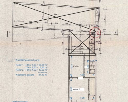Zeichnung 1974 Kellergeschoss m Berechnung (Groß)