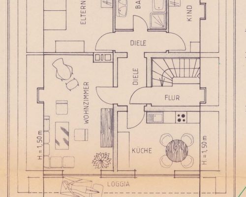 Zeichnung Dachgeschoss mit urspr. geplanter 2. Wohnung